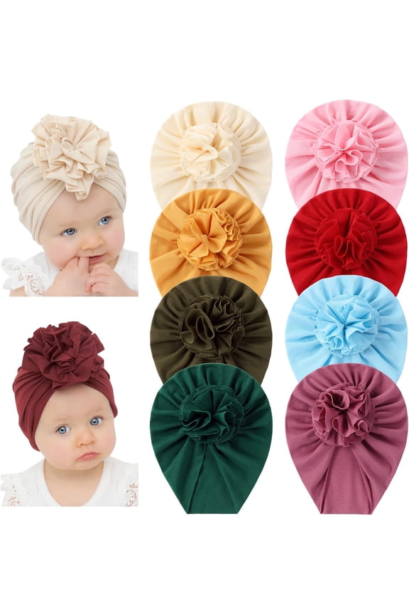 Baby Large Flower Knot Donut Bow Beanie Turban Hat Cap Muslim Bonnet Headwrap