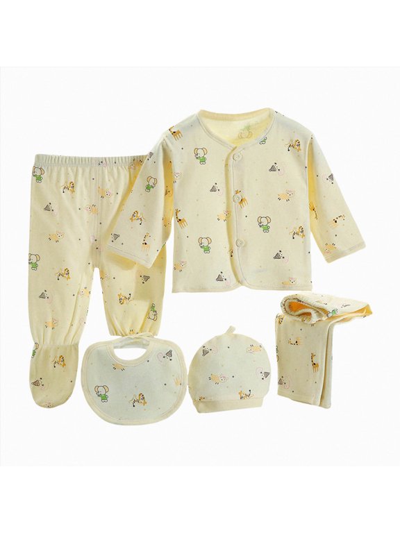 Baby Layette Gift Set Boy Boy Layette Set Unisex Baby Clothes 5 Piece Cartoon Elephant Print Layette Sets Cotton Clothes Gift Set Kaprioy Toddler Suit for Boys 0-3 Months