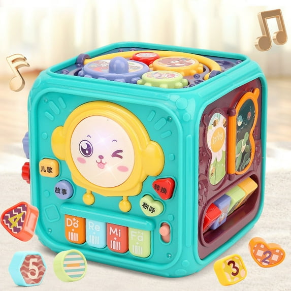 Baby Learning Activity Cube for 12-18 Months Plus, 6-in-1 Multi-Functional Hexahedral Hand Drum Music Toy,Sensory Toy for Toddler 12 24 Months,Birthday Gift