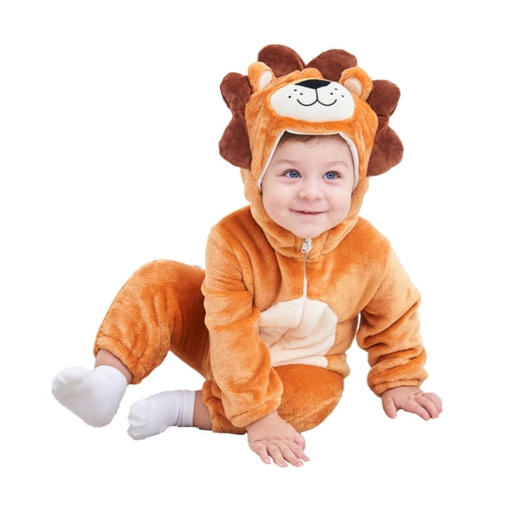 Baby Leopard Fleece Jumpsuit Toddler Funny Halloween Animal Onesie Infant Boys Girls Cute Plush One Piece Hooded Outfit