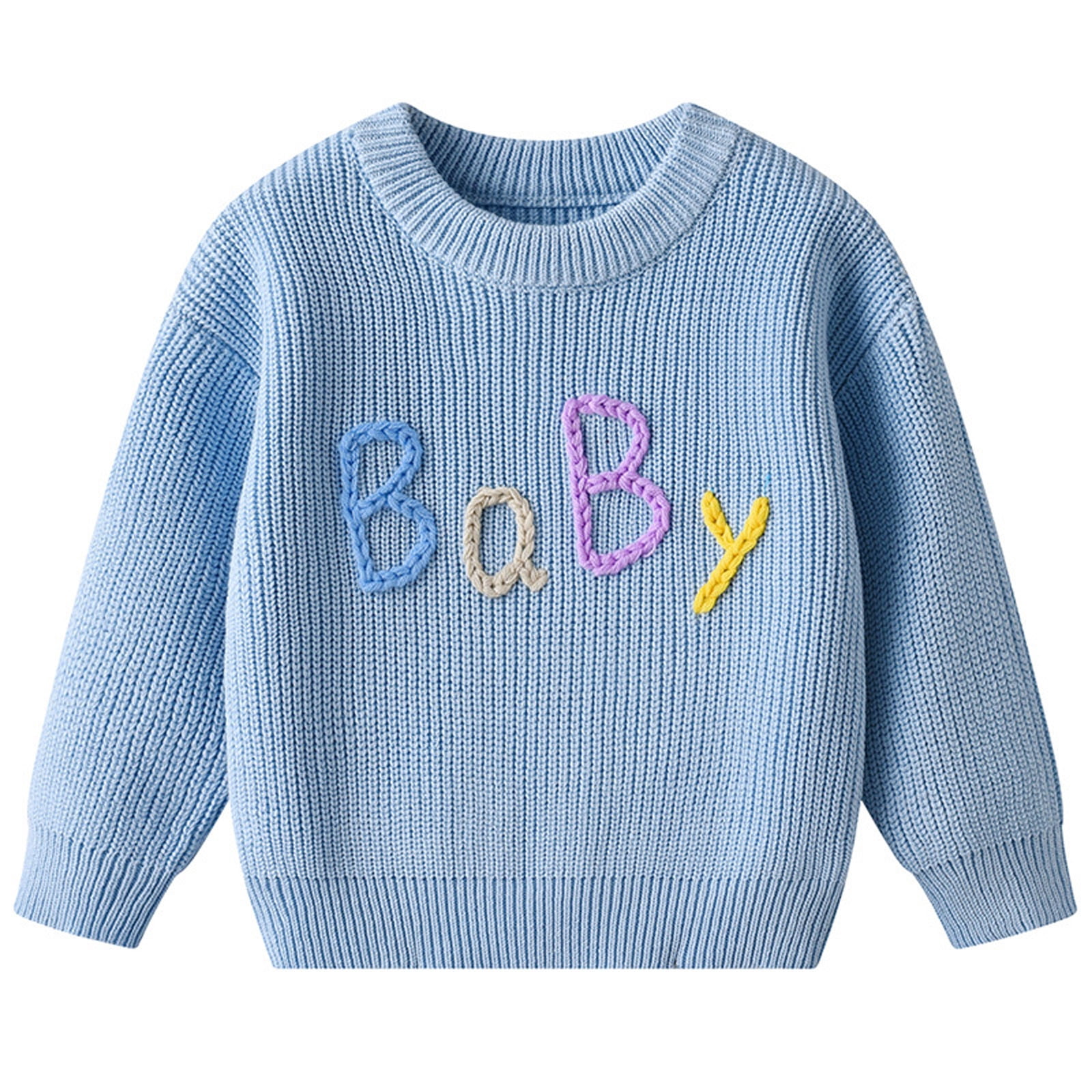 Baby Letter Embroidered Sweater Crew Neck Long Sleeve Knit Pullover for ...