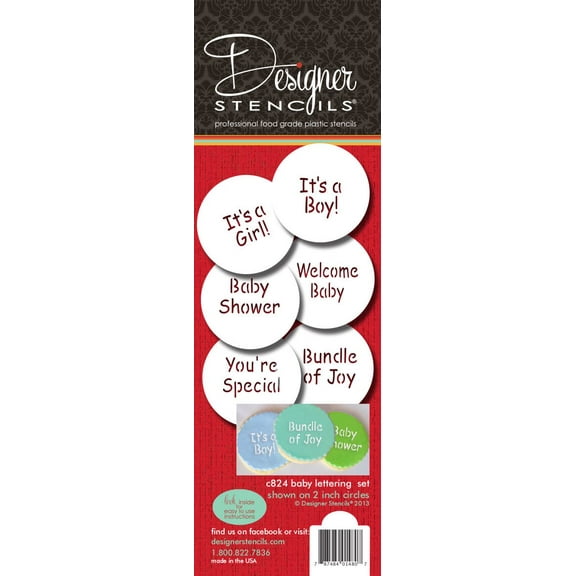 Baby Lettering Cookie Stencil Set C824 by Designer Stencils ( It's a Girl - It's a Boy - Baby Shower - Bundle of Joy - You're Special - Welcome Baby)