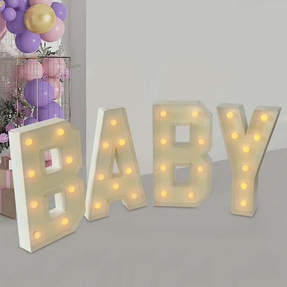 "Baby" Light Up Marquee Letter, White KT Board with Warm LED Bulbs, Freestanding or Wall-Mounted for Kids Bedroom and Play Area Decoration
