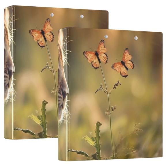 Baby Lion Play with Butterflies Round Ring Binder 3 Rings 1.5" Capacity File Storage for A4 Size 2 Pack