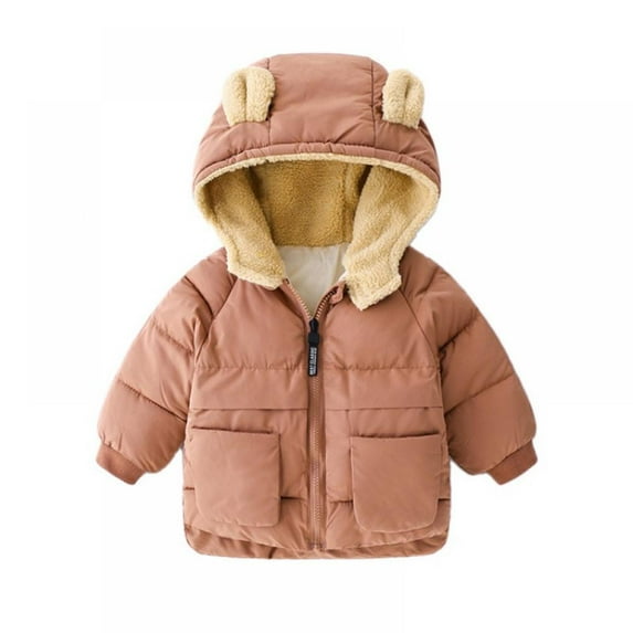 Baby/Little Boys Girls Fleece Ears Hat with Lined Hooded Zipper Up Jacket Coat Tops Outwear Overcoat Warm Fall Winte for 1-6Years