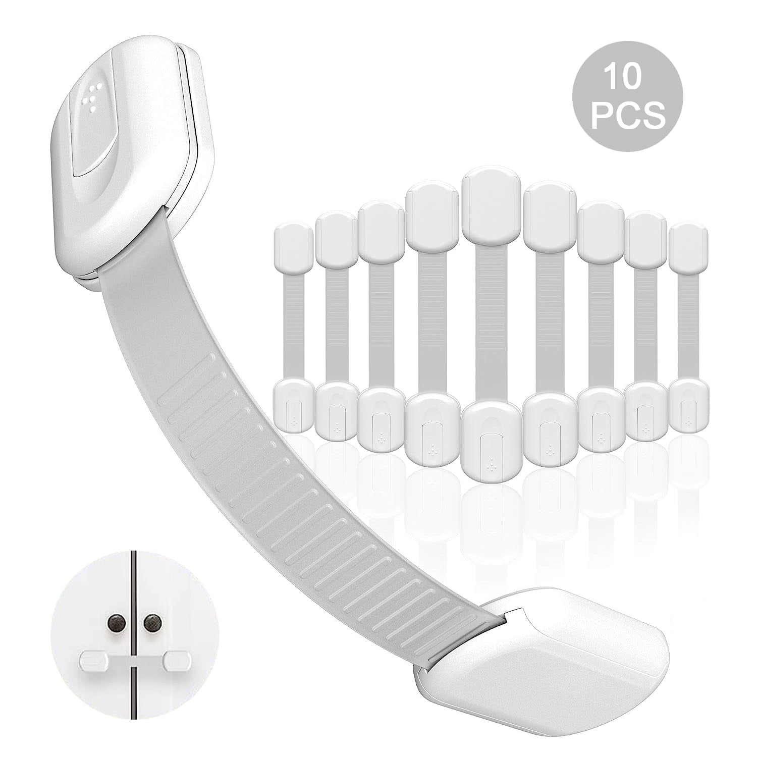 Baby Locks (10-Pack) Child Safety Cabinet Proofing - Safe Quick and Easy 3M Adhesive Cabinet Drawer Door Latches No Screws & Magnets Multi-Purpose for Furniture Kitchen Ovens Toilet Seats