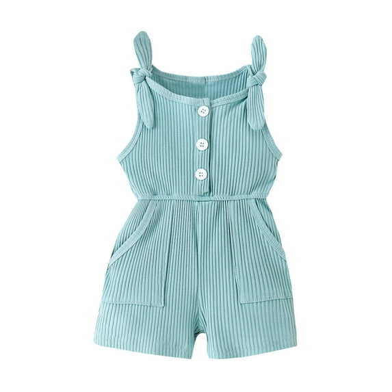 Baby Long Sleeve Footless Pajamas Girls' New Summer Bow-Strap Casual Sports Comfort Onesie New Casual Winter Jumpsuits Sky Blue 12-18 Months