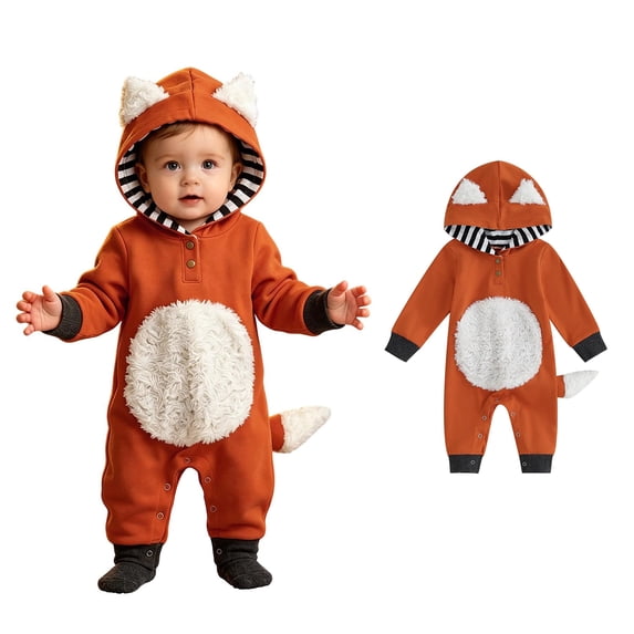 Baby Long Sleeve Hooded Animal Jumpsuit Animal Costume Cosplay Costume Baby Halloween Costumes Kids Size 0-3 Months