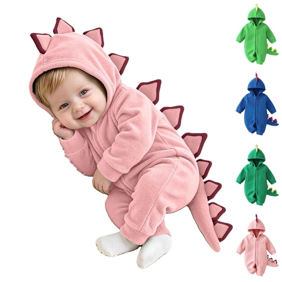 Baby Long Sleeve Hooded Zip up Jumpsuit Dinosaur Costume Warm Infant Baby Clothes Halloween Party Clothes Girls Halloween Costumes Size 0-9 Months
