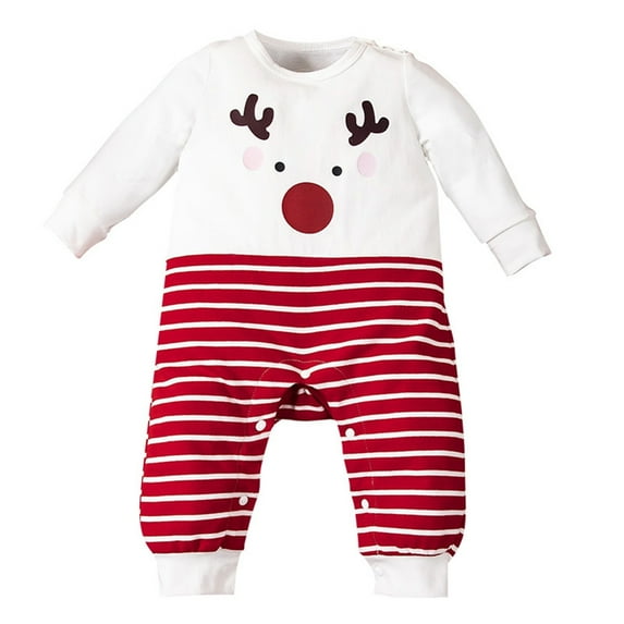 Baby Long Sleeve Jumpsuit Girls Christmas Cute Striped Cotton Comfort Red Romper Fall Winter Infant Boy Clothes, White, 3 Months