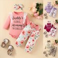 thumbnail image 1 of Baby Long Sleeve Letter Romper Bowknot Trousers Baby Girl Floral Long Sleeve Set 6-12 Months 12-24 Months Baby Pink,3-6 Months, 1 of 6