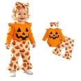 thumbnail image 1 of Baby Long Sleeve Pumpkin Bodysuit Flared Pants and Headband 3 Pcs Set Pumpkin Halloween Party Clothes Girl Halloween Size 6-12 Months, 1 of 9