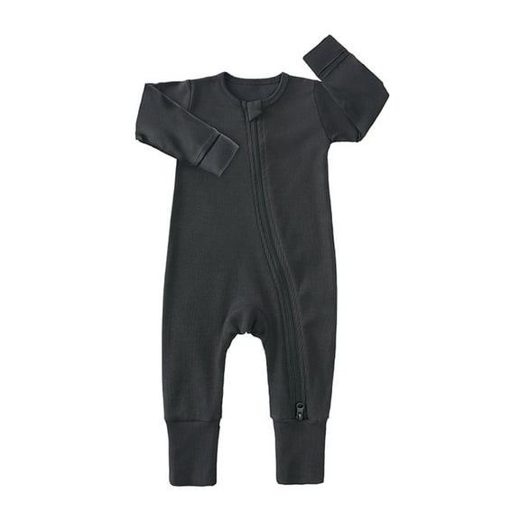 Baby Long Sleeve Romper Zipper Toddler Summer Jumpsuit Outfits Cotton Footless Pajamas,Black,18-24 Months
