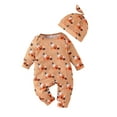 thumbnail image 1 of Baby Long Sleeve Rompers 3M 6M 9M 12M 18M Infant Halloween Pumpkin Print Round Neck Bodysuit and Hat Newborn Jumpsuits, 1 of 9