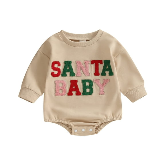 Baby Long Sleeve Rompers Infant Christmas Fuzzy Letter Round Neck Bodysuit 3 6 12 18M Newborn Jumpsuits