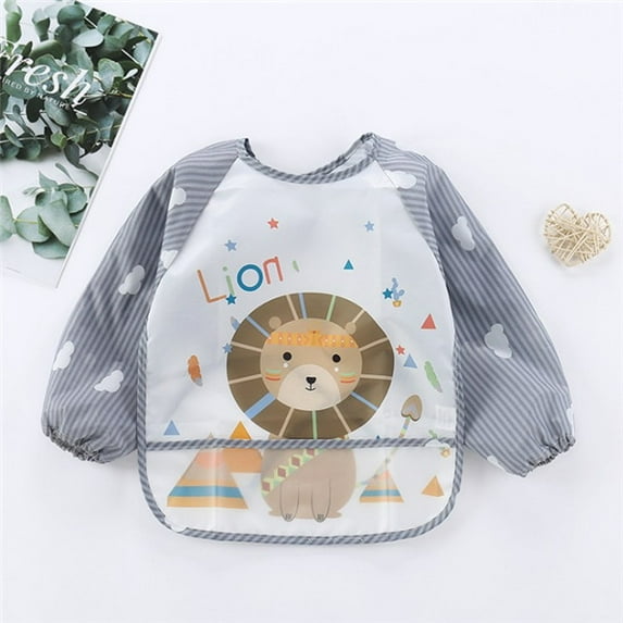 Baby Long Sleeve Scarf Waterproof Toddler Art Smock Feeding Bib Apron Pocket Infant Boys Girls Burp Cloth Banana Bibs for1-3Year (Lion,0-3Years)
