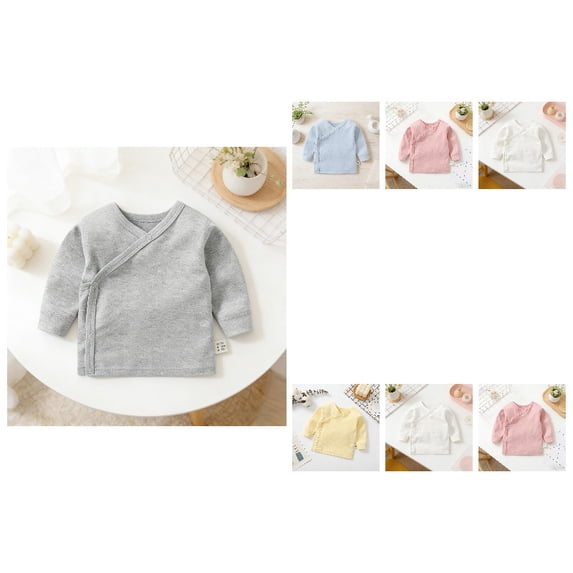 Baby Long Sleeve Side-snap Grey Shirt Unisex Newborn Girls Boys Kimono Tee Shirts Top