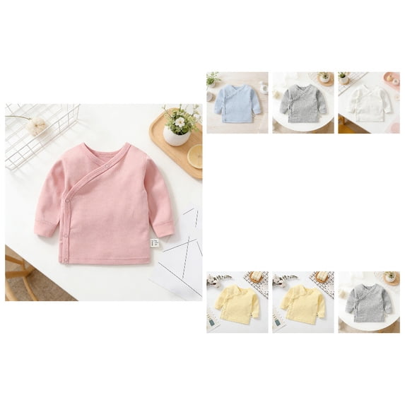 Baby Long Sleeve Side-snap Pink Shirt Unisex Newborn Girls Boys Kimono Tee Shirts Top 6-9 Months