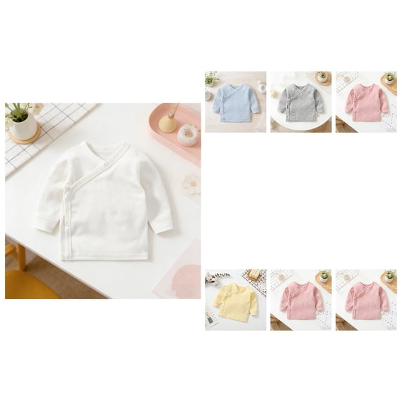 Baby Long Sleeve Side-snap White Shirt Unisex Newborn Girls Boys Kimono Tee Shirts Top