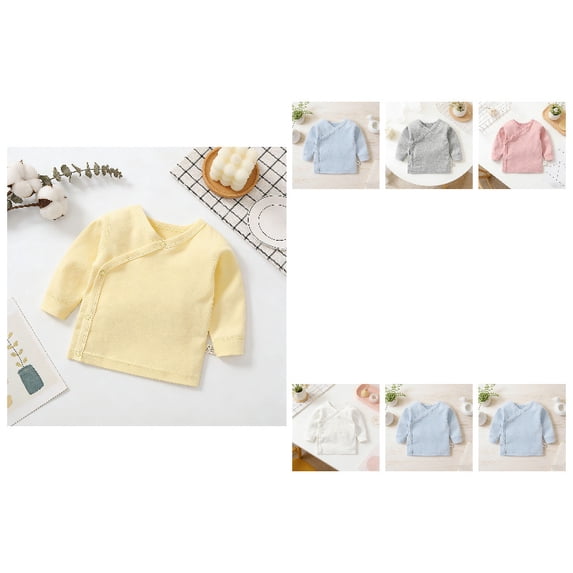 Baby Long Sleeve Side-snap Yellow Shirt Unisex Newborn Girls Boys Kimono Tee Shirts Top 3-6 Months