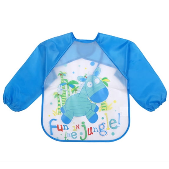 Baby Long Sleeve Waterproof Bib Smock Cartoon Pattern Feeding Apron Stain Resistant Washable Burp Cloth for Mealtime Daily Care and Travel