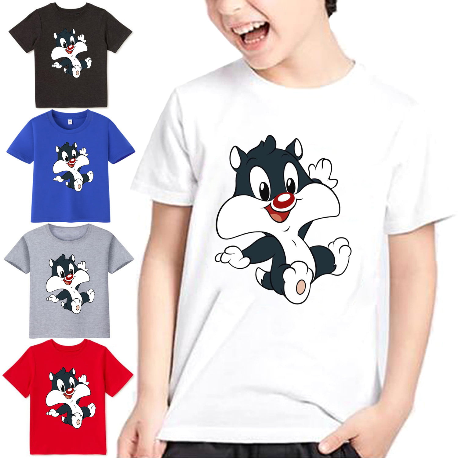 Sleeve Casual Kids Sylvester Looney Cartoon Girls T-Shirts Short Girls Cat Baby Boys for Tees Neck Scoop Gift Tops Relaxed Cotton Tunes