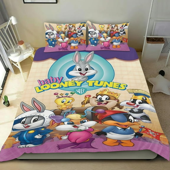 Baby Looney Tunes Themed Bed Sheet Set Three Piece Set 53x79 Inches Comfortable And Skin Friendly Unique Design Creating A Star Studded Night