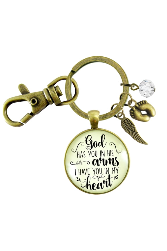 Baby Loss Memorial Gutsy Goodness Bronze Keychain For Mom God Has You In Arms Heart Miscarriage Jewel Gift