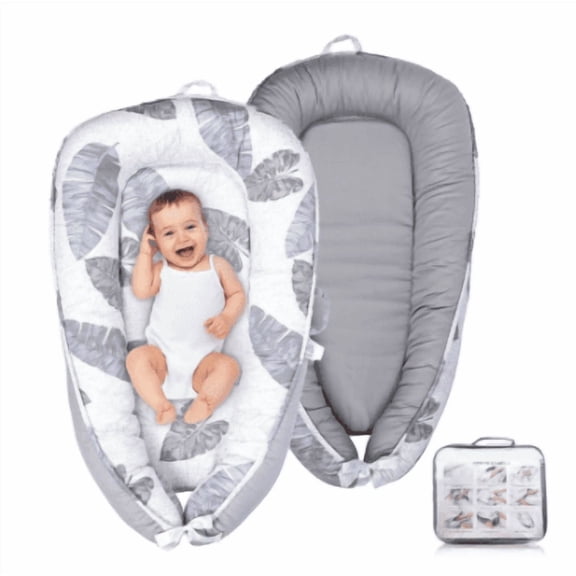 Baby Lounger Infant Lounger for Newborn 024 Months, Baby Nest Lounger, Portable Newborn Lounger, Soft Breathable Cotton, Essentials for Babies at Home and Travel (Gray Feather)