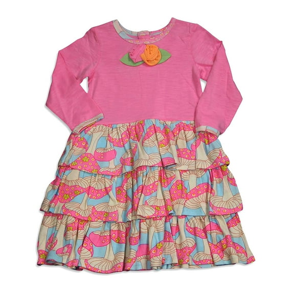 Baby Lulu - Baby Girls Long Sleeve Ana Dress 30356-6Months (Ava Dress Mushroom)