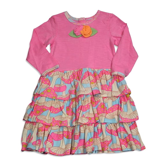 Baby Lulu - Baby Girls Long Sleeve Ana Dress 30356-9Months (Ava Dress Mushroom)