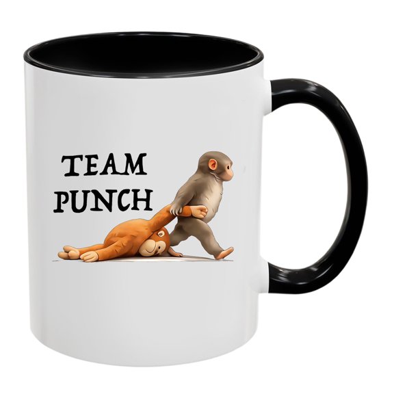 Baby Macaque Monkey Hugging Plush Ceramic Mug Cute Monkey Coffee Cup Drinkware For Office Home Gift For Animal Lovers Women Men (Black)