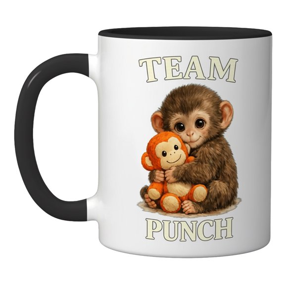 Baby Macaque Monkey Hugging Plush Ceramic Mug Cute Monkey Coffee Cup Drinkware For Office Home Gift For Animal Lovers Women Men (Black)