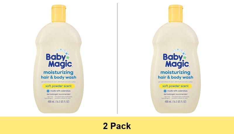 Baby Magic Tear-Free Gentle Hair & Body Wash for Infants, Soft Powder Scent, 16.5 oz - 2 Pack