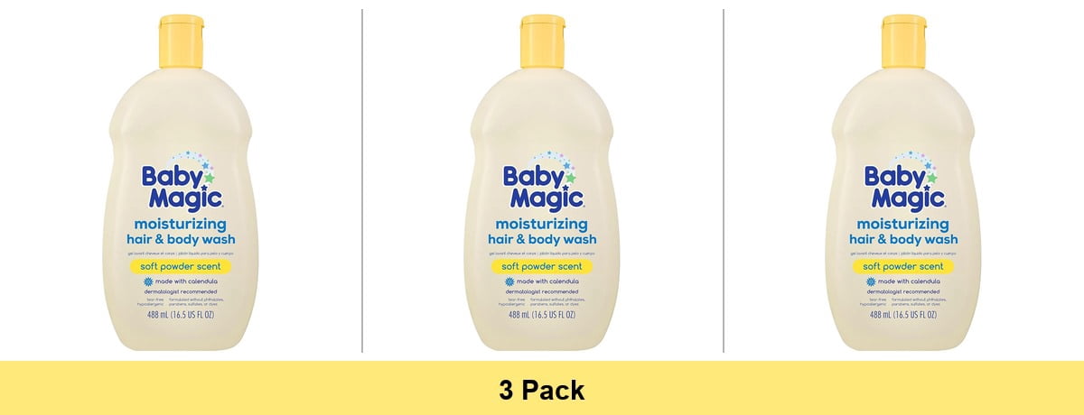 Baby Magic Tear-Free Gentle Hair & Body Wash for Infants, Soft Powder Scent, 16.5 oz - 3 Pack