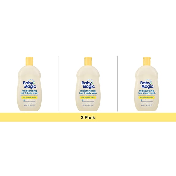 Baby Magic Tear-Free Gentle Hair & Body Wash for Infants, Soft Powder Scent, 16.5 oz - 3 Pack