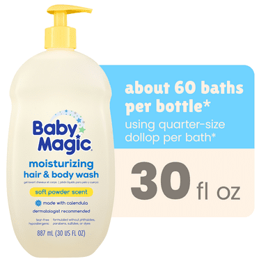 Baby Magic Tear-Free Gentle Hair and Body Wash for Infants, Soft Powder Scent, Hypoallergenic, 30 oz