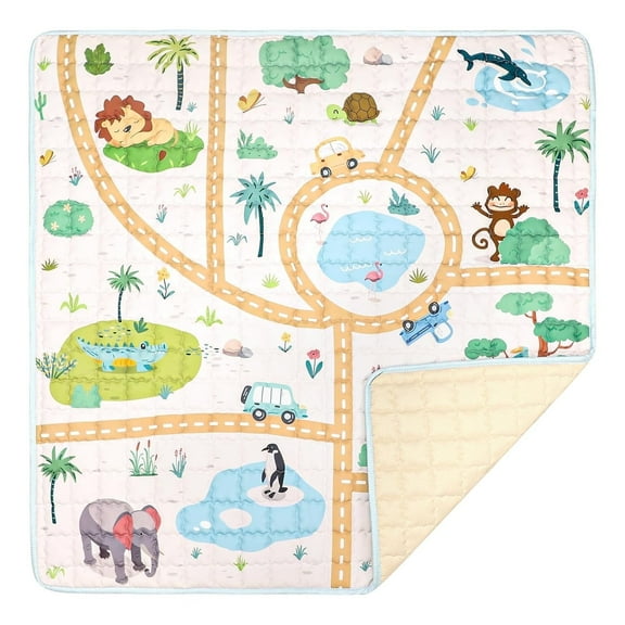 Baby Mat for Floor, Non-Slip 50x50 Mat, Thick One-Piece Crawling Mat, Infants mat Foldable and Machine Washable for Boys (Animals)