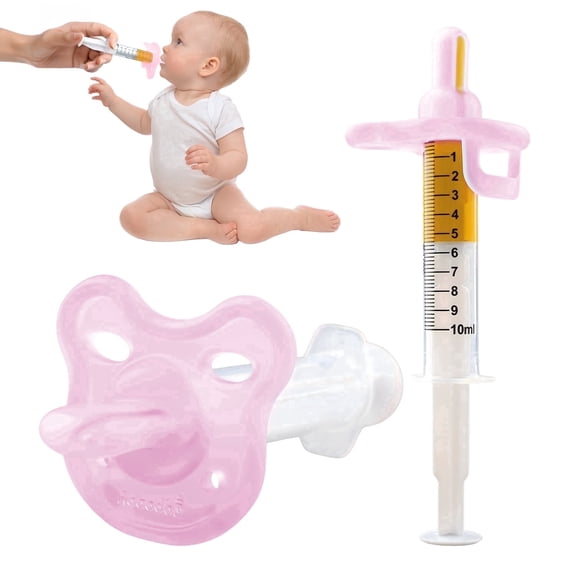 Gufastore Baby Medicine Dispenser Syringe and Pacifiers, 100% Silicone, BPA-Free, Washable, 0 Months and Up, Pink, 4 Pack, 10 mL Capacity