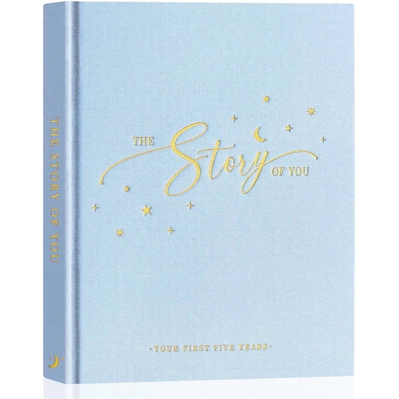 Baby Memory Book - Linen Baby Book Memories Keepsake - The Story of You - Newborn Baby First 5 Year Journal Scrapbook Photo Book Milestone Album for Boy Girl New Parents (Blue, 154 Pages)