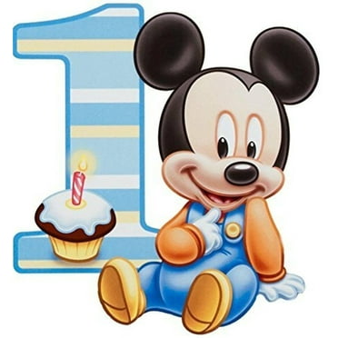 Baby Mickey Mouse 1st Birthday Cupcake Edible Cake Topper Image ABPID00096V1
