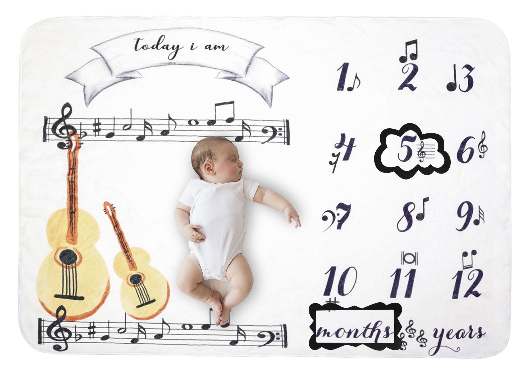Baby Milestone Blanket for Baby Girl Boy- Perfect Baby Age Blanket with Growth Chart Blanket Baby Music Blanket Months with Frame 43x59 inches