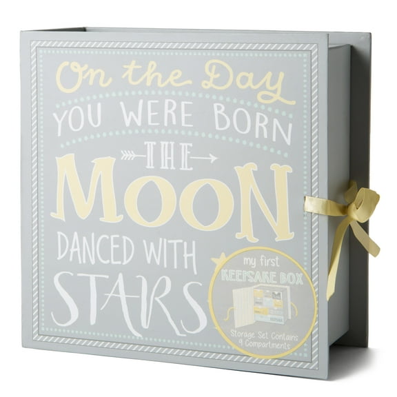 Baby Milestone Keepsake Storage Box for Kids - Moon & Stars - Gray