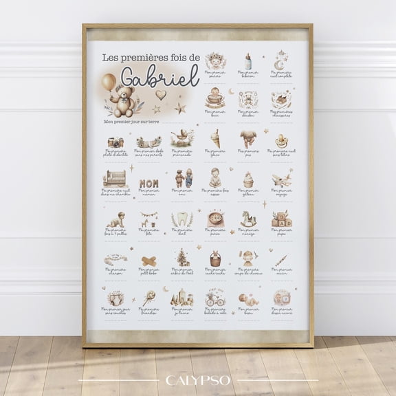 Baby Milestone Poster, First Times Memory Chart, Neutral Tones, Unframed Paper Poster 8x10in