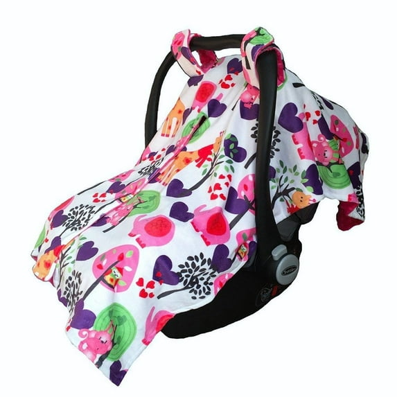 Baby Minky Velboa Carseat Canopy Carrier Cover (Safari / Hot Pink)
