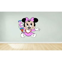 Baby Minnie Mouse Holding Crayon Cartoon Character Wall Art Sticker Vinyl Decals Girls Boys Children Baby Bedroom House School Wall Decor Removable Sticker Peel and Stick Size (20x10 inch)