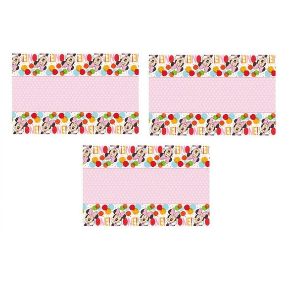 Baby Minnie Mouse Rectangular Printed Plastic Table Covers 3ct for Birthday Parties