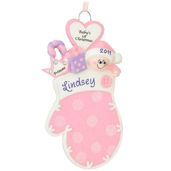 Baby Mitten Pink Personalized Christmas Ornament , Baby Christmas Ornament, Christmas Decoration for Tree, Christmas Tree Ornament