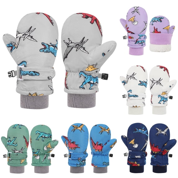 GPOECD Baby Mittens Cartoon Skiing Snow Gloves Waterproof Thermal Insulated Kids Gloves for Unisex Child Winter Snow Activities
