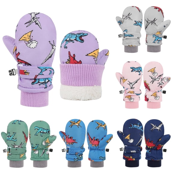 GPOECD Baby Mittens Cartoon Skiing Snow Gloves Waterproof Thermal Insulated Kids Gloves for Unisex Child Winter Snow Activities